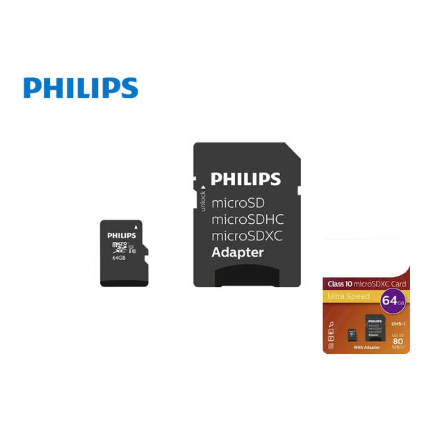 Philips Micro SDXC 64GB UHS-1 U1 met adapter