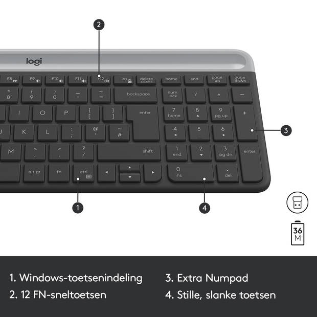 Logitech MK470 Slim Combo Draadloos toetsenbord en muis (Zwart)