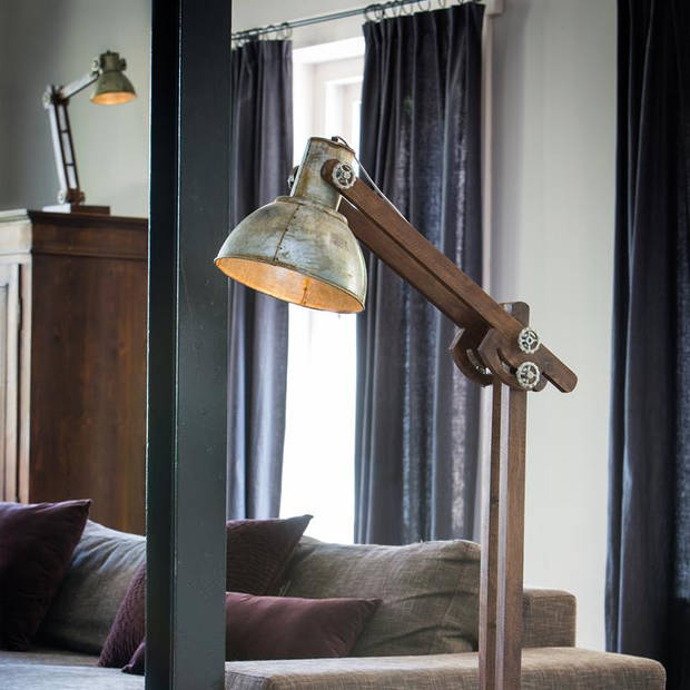 Light & Living - vloerlamp 84x16x125 hout bruin en vintage zilver
