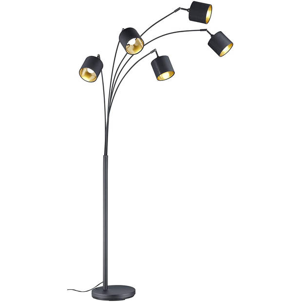 Reality vloerlamp Tommy 200 cm 5x E14 staal 28W matzwart
