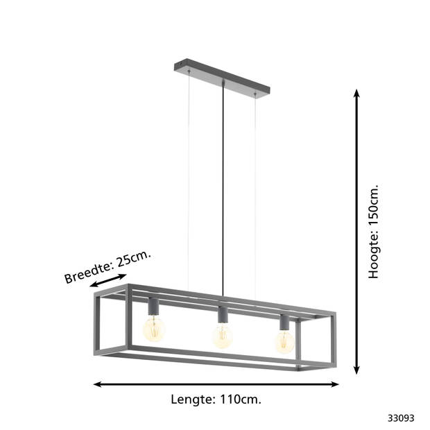 EGLO - hanglamp 3 -lichts E27 Elswick - grijs