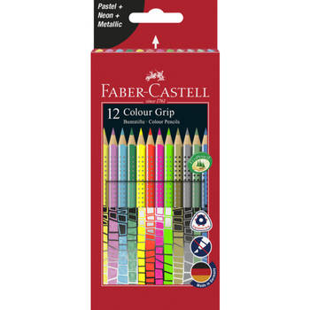 Kleurset Faber-Castell GRIP pastel, neon en metallic 12 stuks