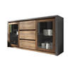 Meubella Dressoir Monaco - Eiken - Grijs - 140 cm - Met glas