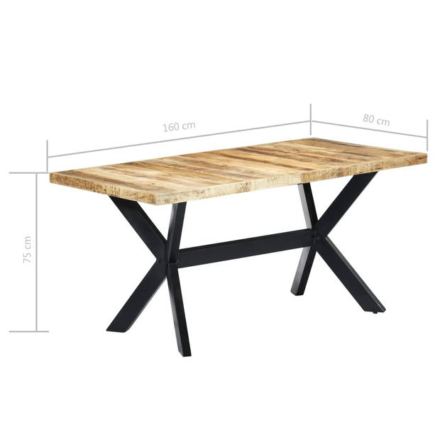 vidaXL Eettafel 160x80x75 cm massief ruw mangohout