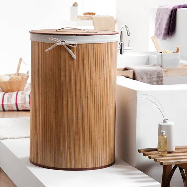 Bestlock - Round Foldable Bamboo Laundry Basket