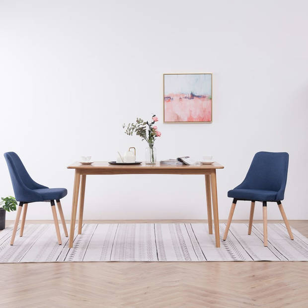 The Living Store Eetstoelen Set - 43 x 43 x 83 cm - Blauwe stof - Massief houten poten
