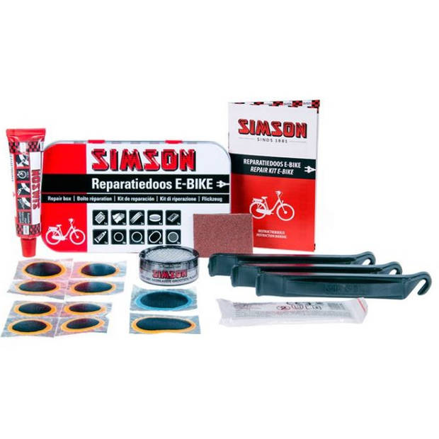 Simson reparatiedoos E-bike aluminium rood/wit 14-delig