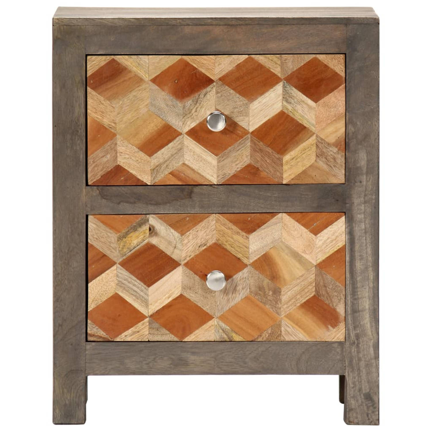 The Living Store Nachtkastje 40x30x50 cm massief mangohout grijs - Kast