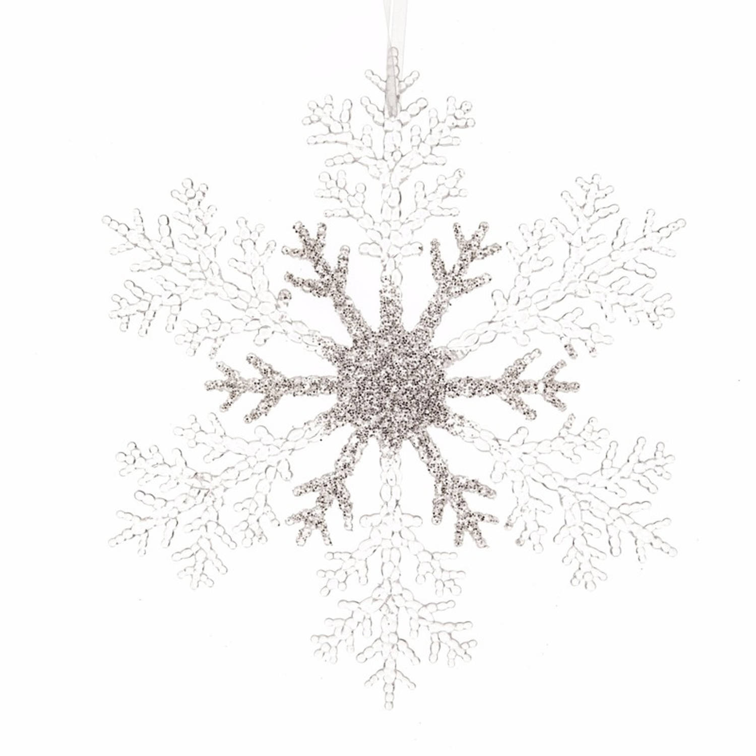 3x Kerstboom Decoratie Sneeuwvlok 21 Cm Transparant-zilver