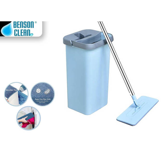Benson Clean Flat Mop - Blauw - Zelfreinigend Mechanisme - Microvezel