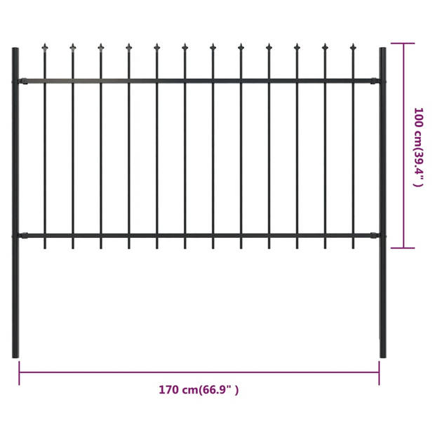 The Living Store Tuinhek met speren bovenkant 1-7x1 m staal zwart - Schuttingdeel