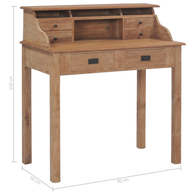 The Living Store Massief teakhouten bureau met 6 lades - 90x50x100 cm - Rustieke charme