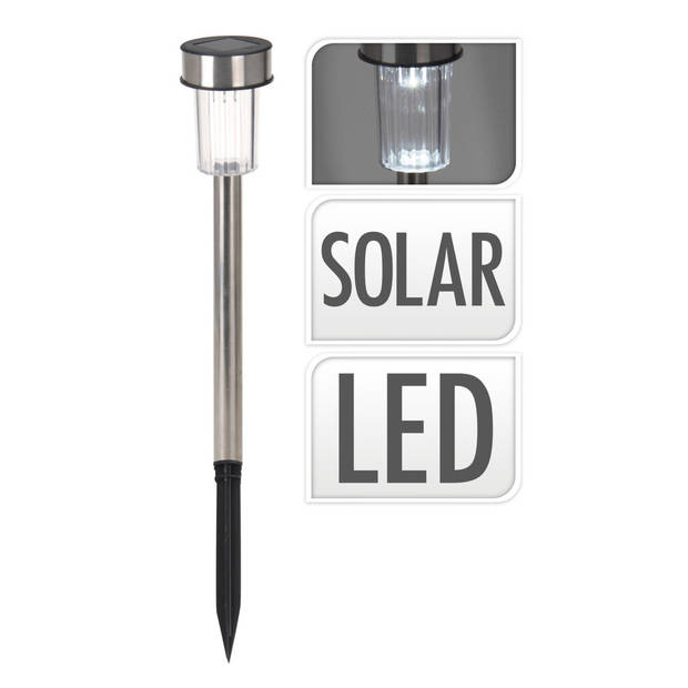 Set van 7x stuks solar tuinlampen/prikspots op zonne-energie 36 cm RVS - Prikspotjes