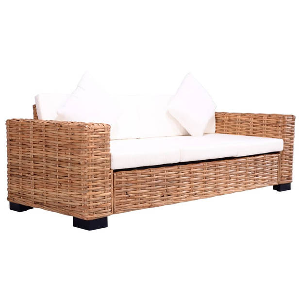 The Living Store Rattan Garden Sofa Set - 195x80x67 cm - Cream White Cushions