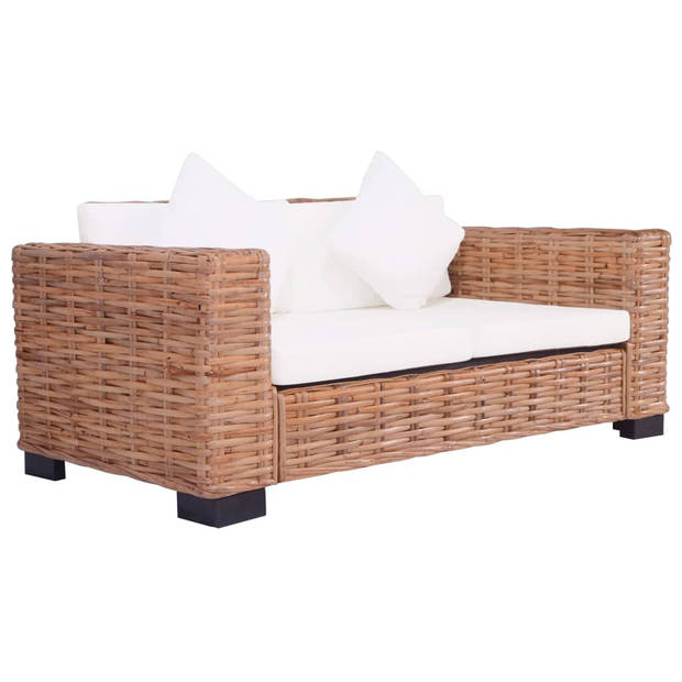 The Living Store Rattan Bankstel - Tuinmeubelen - 2-zitsbank 157x80x67 cm - Natuurlijk rattan