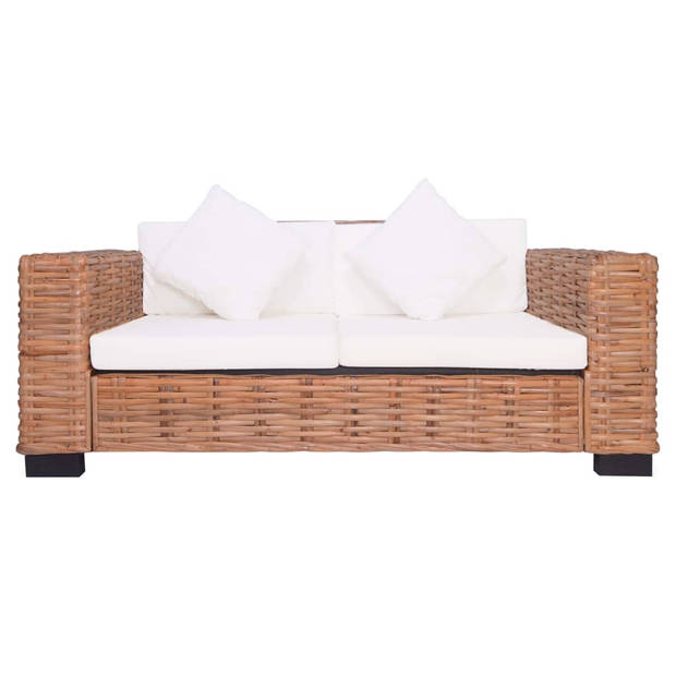 The Living Store Rattanbank - tweezitsbank - natuurlijk rattan - 157x80x67 cm - inclusief kussens