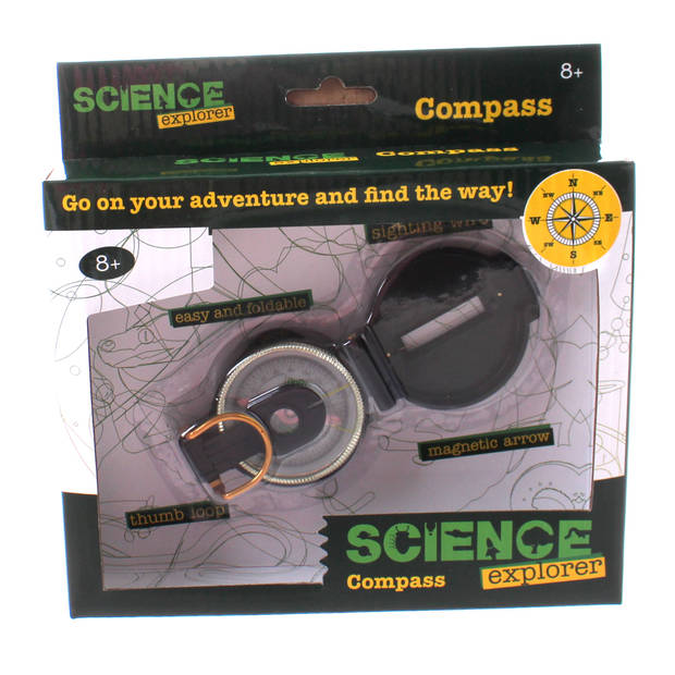 Johntoy Science Explorer kompas zwart 5 cm