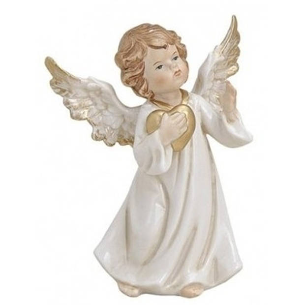 Engelen beeldje met gouden hart 9 cm - Kerstbeeldjes