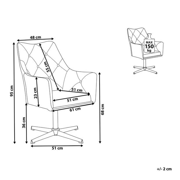 Beliani VAKSALA - Fauteuil-Grijs-Fluweel