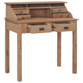 The Living Store Massief teakhouten bureau met 6 lades - 90x50x100 cm - Rustieke charme