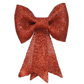 Decoris Kersthanger strik - rood - glitters - pailletten - 14 cm - Kersthangers
