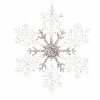 3x Kerstboomdecoratie hanger sneeuwvlok zilveren glitters 21 cm - Kersthangers