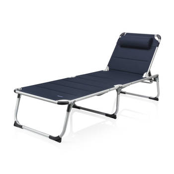 Campart Ligbed BE-0637 - Stretcher opvouwbaar en verstelbaar - Afneembaar hoofdkussen - Loungestoel - Blauw