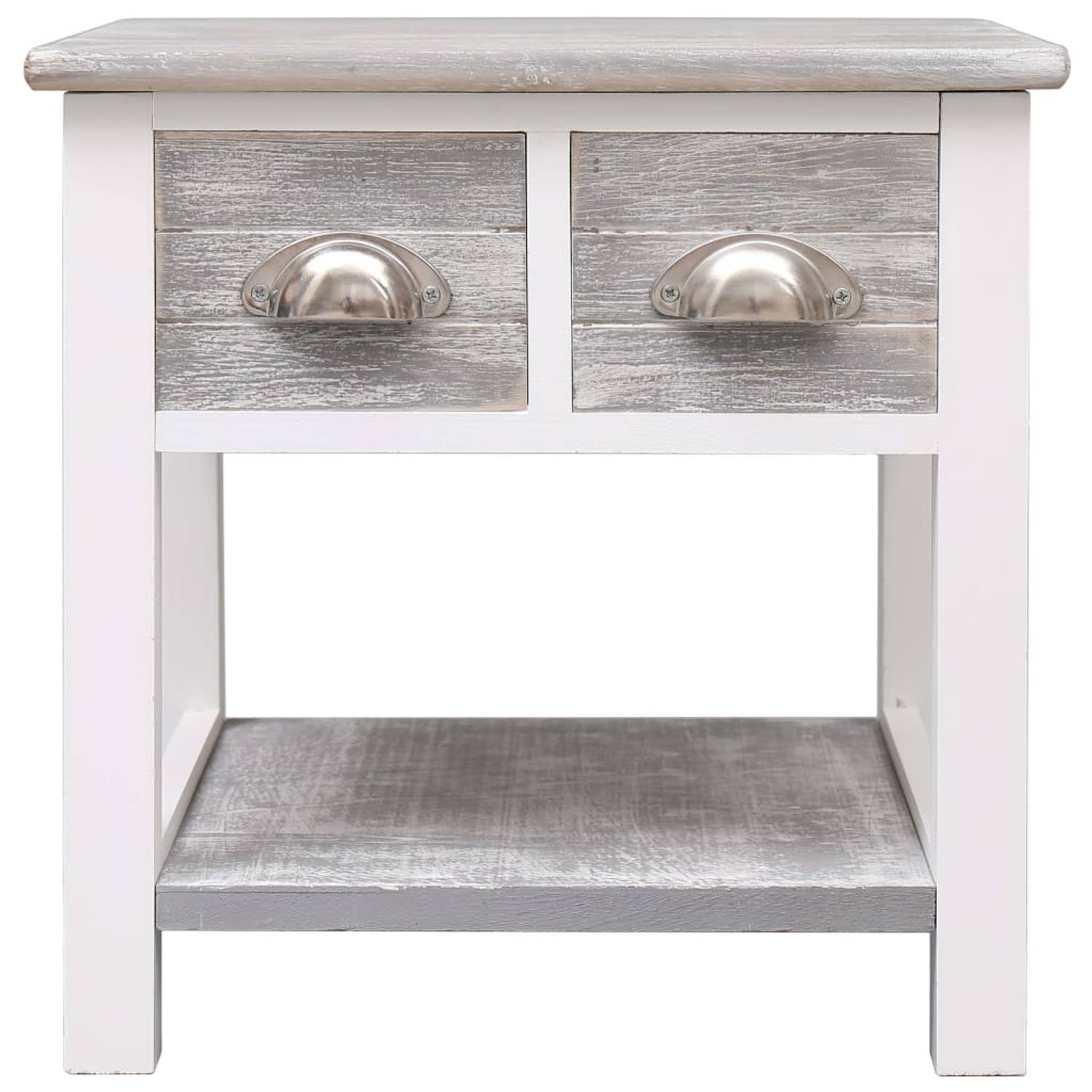 The Living Store Bijzettafel Paulowniahout - 40x40x40 cm - Grijs en wit