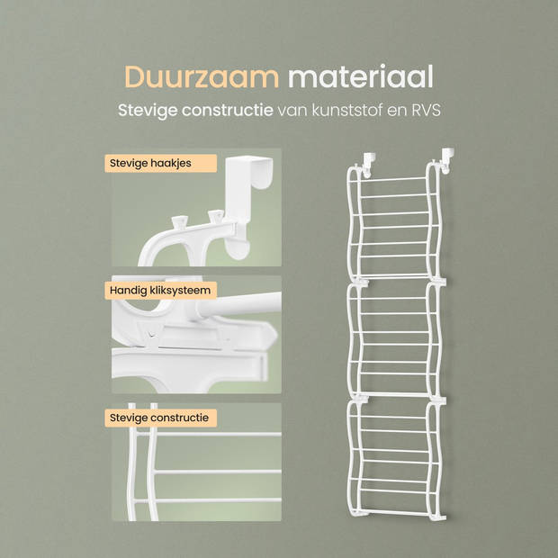O'DADDY® Hangend Schoenenrek Deur - Voor Opdek en Stompe Deuren - Schoenrek - Schoenenkast - 20x51x182 cm - Wit