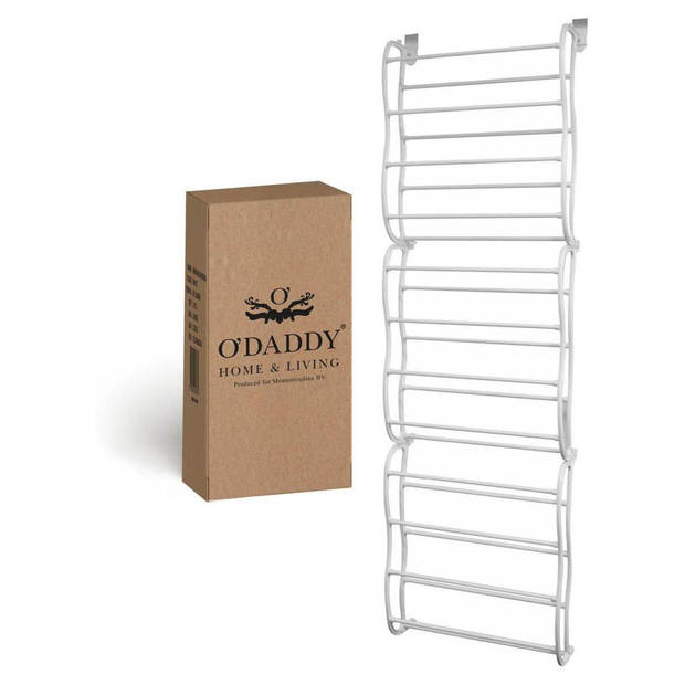 O'DADDY® Hangend Schoenenrek Deur - Voor Opdek en Stompe Deuren - Schoenrek - Schoenenkast - 20x51x182 cm - Wit