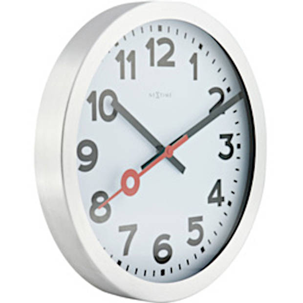 NeXtime wandklok Station 19 cm aluminium/glas wit/zilver