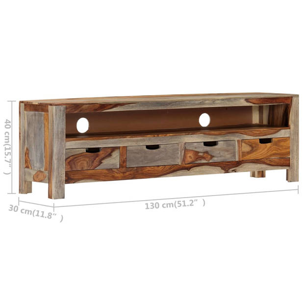 The Living Store Tv-meubel - sheeshamhout - 130 x 30 x 40 cm - 4 lades - natuurlijke uitstraling