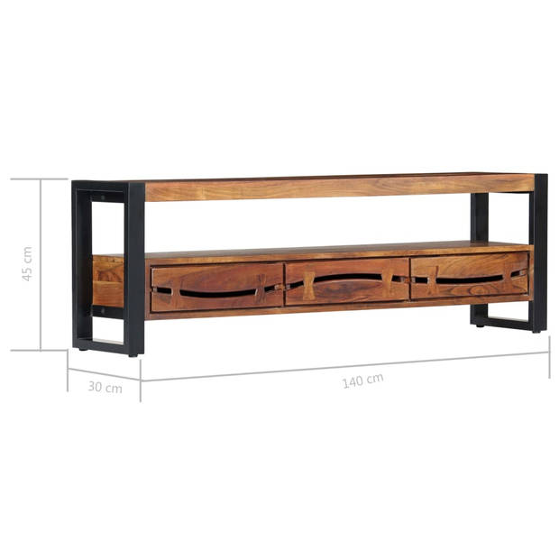 The Living Store Houten TV-meubel - Acaciahout - Honingkleurige afwerking - 140 x 30 x 45 cm - 3 lades