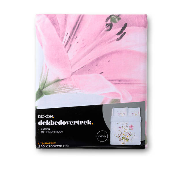 Blokker dekbedovertrek bloem 240x220 cm - blauw-roze