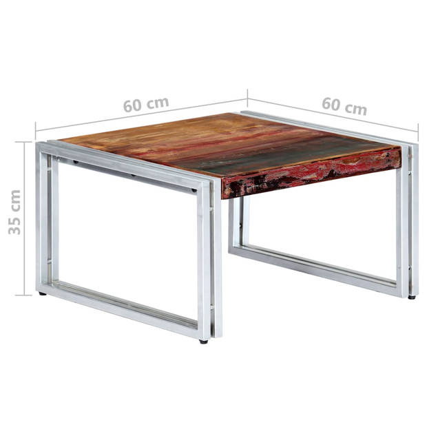 The Living Store Tafel Houten Vintage - 60 x 60 x 35 cm - Massief gerecycled hout - IJzeren poten