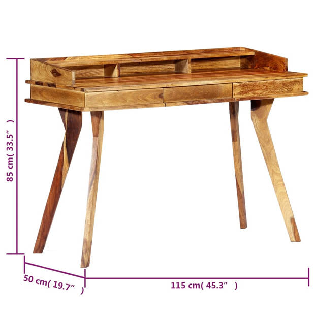 The Living Store Schrijftafel Sheeshamhout - 115 x 50 x 85 cm - 1 lade - 3 vakken