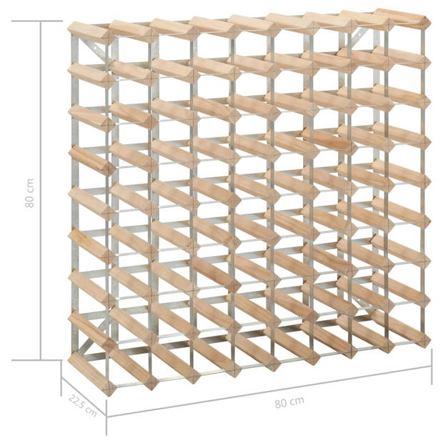 The Living Store Wijnrek Massief Grenenhout Gegalvaniseerd Staal 80x22.5x80cm - Opbergen en tonen wijn