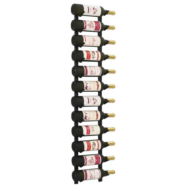 vidaXL Wijnrek wandmontage voor 12 flessen ijzer zwart