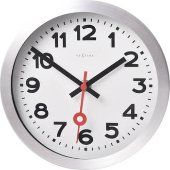 NeXtime wandklok Station 19 cm aluminium/glas wit/zilver