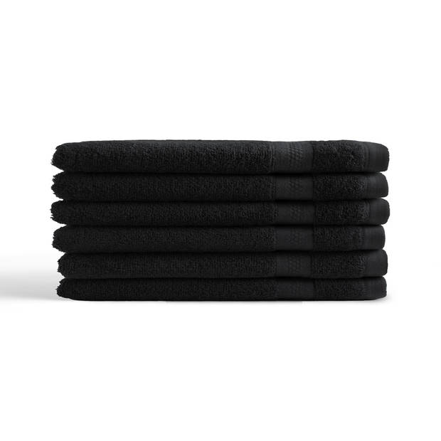 Katoenen Washandjes met Ophang Lus – 6 Pack – 15 x 21 cm – Zwart
