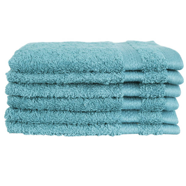 Katoenen Washandjes met Ophang Lus – 6 Pack – 15 x 21 cm – Denim Blue