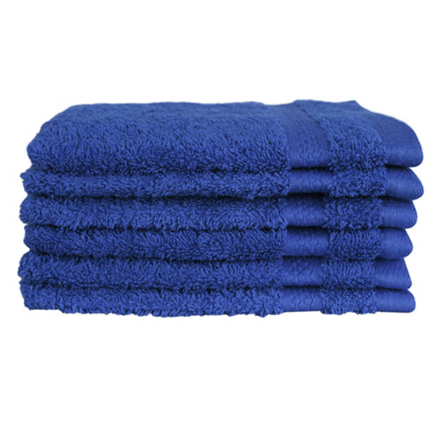 Katoenen Washandjes met Ophang Lus – 6 Pack – 15 x 21 cm – Kobalt Blauw