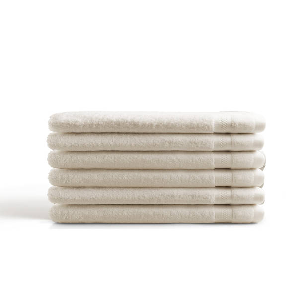 Katoenen Washandjes met Ophang Lus – 6 Pack – 15 x 21 cm – Crème