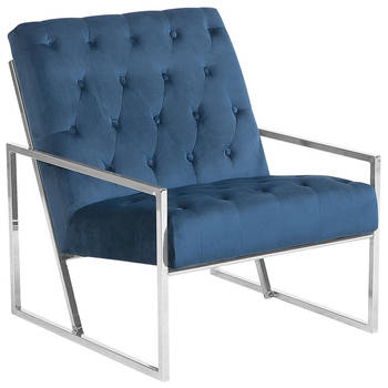 Beliani HARSTAD - Fauteuil-Blauw-Fluweel