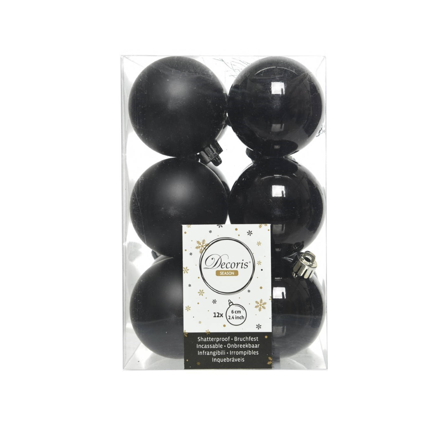 Decoris onbreekbare kerstballen zwart 12 stuks