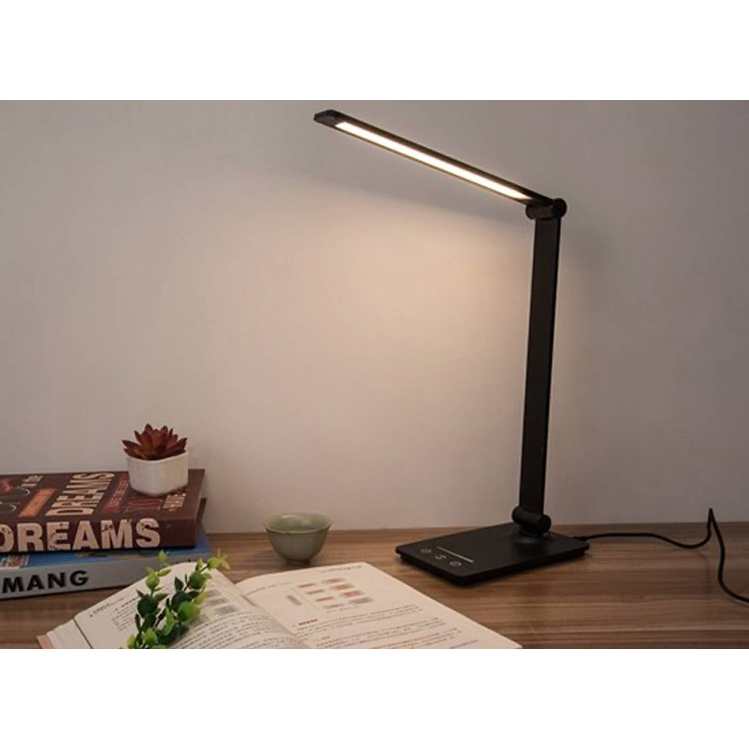 Bureaulamp LED Dimbaar - Zwart - Modern - Verstelbare 2000K - 6500K (Perfect Werk/Daglicht) Blokker