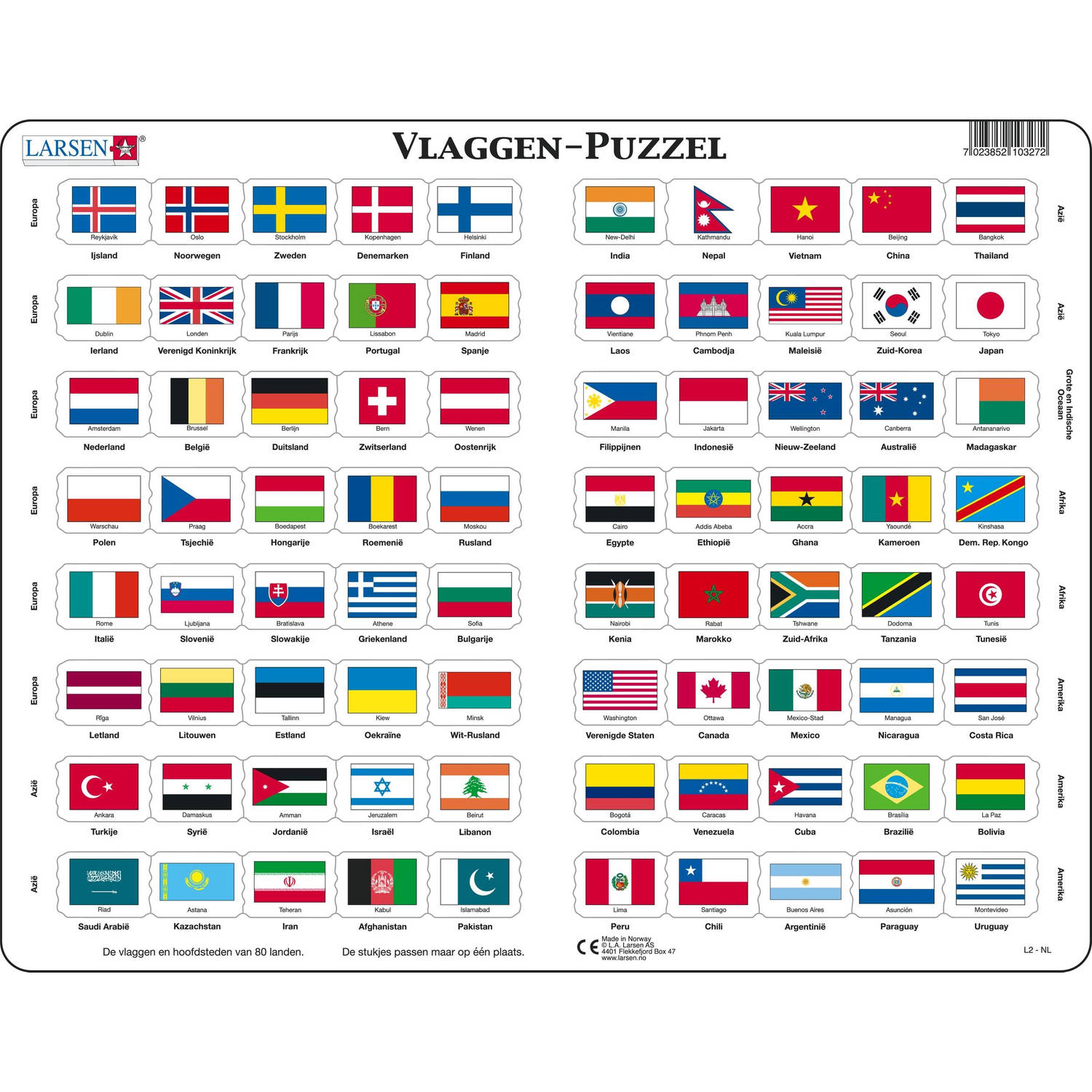 puzzel - 80 stukjes - vlaggen van de wereld