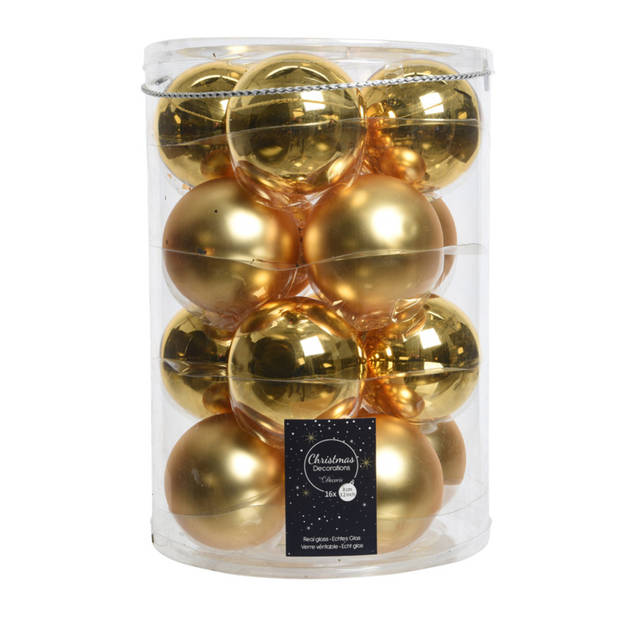 Decoris kerstballen 16x stuks 8 cm incl. piek glans goud - glas - Kerstbal