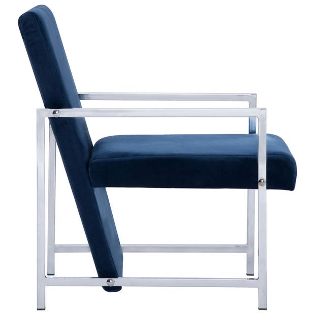 vidaXL Fauteuil met chromen poten fluweel blauw