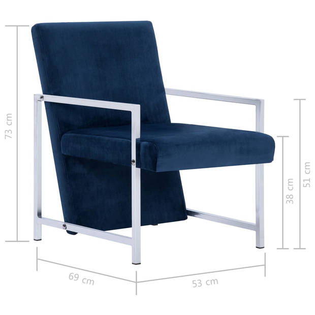 vidaXL Fauteuil met chromen poten fluweel blauw